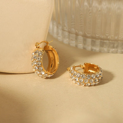 18K Gold-plated All-match Stainless Steel Earrings With Diamonds BAMBY