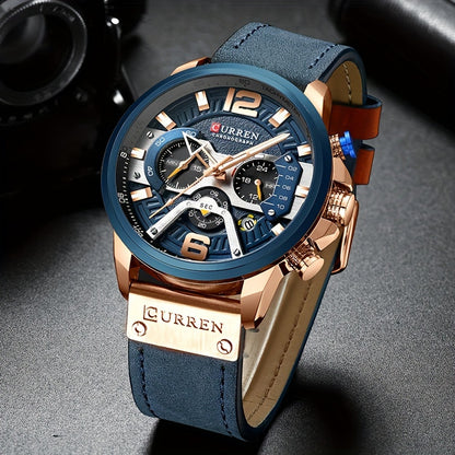 CURREN Chronograph Men's Watch Casual Sports Fashion Calendar Analog PU Leather Wrist Watch