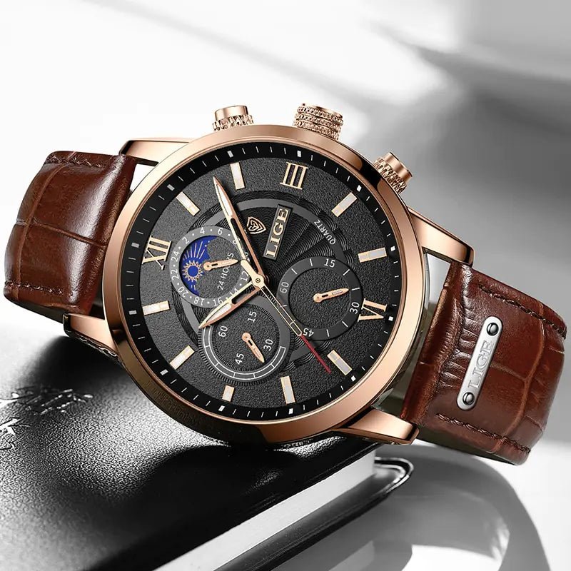 2023 New Mens Watches LIGE Top Brand Luxury Leather Casual Quartz BAMBY