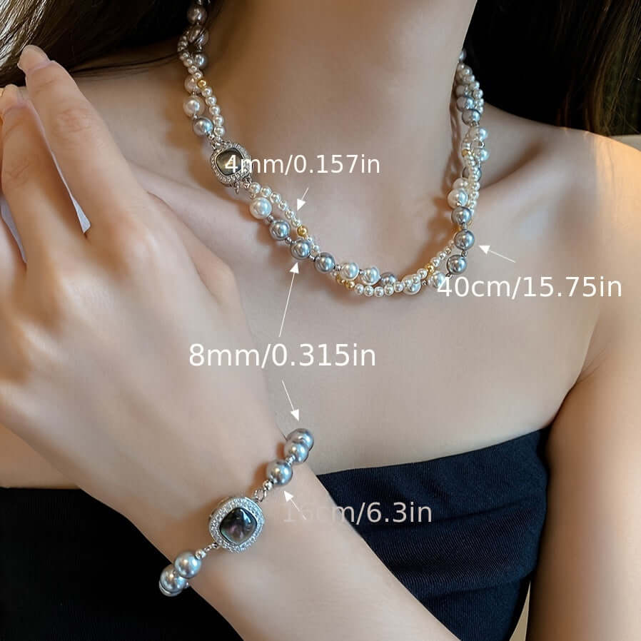 Chic Boho Pearl Necklace & Bracelet Set
