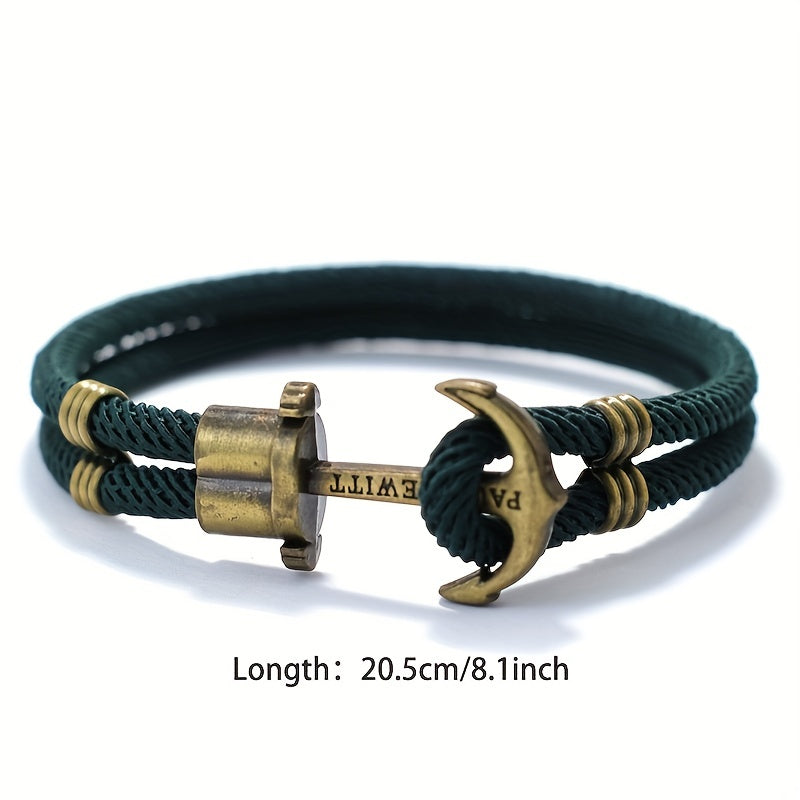 Vintage Bronze Anchor Bracelet – Layered Punk Braided Bangle for Men & Women