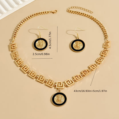 18k Gold Plated Elegant Jewelry Set – Carved Earrings & Necklace for Fashion and Power