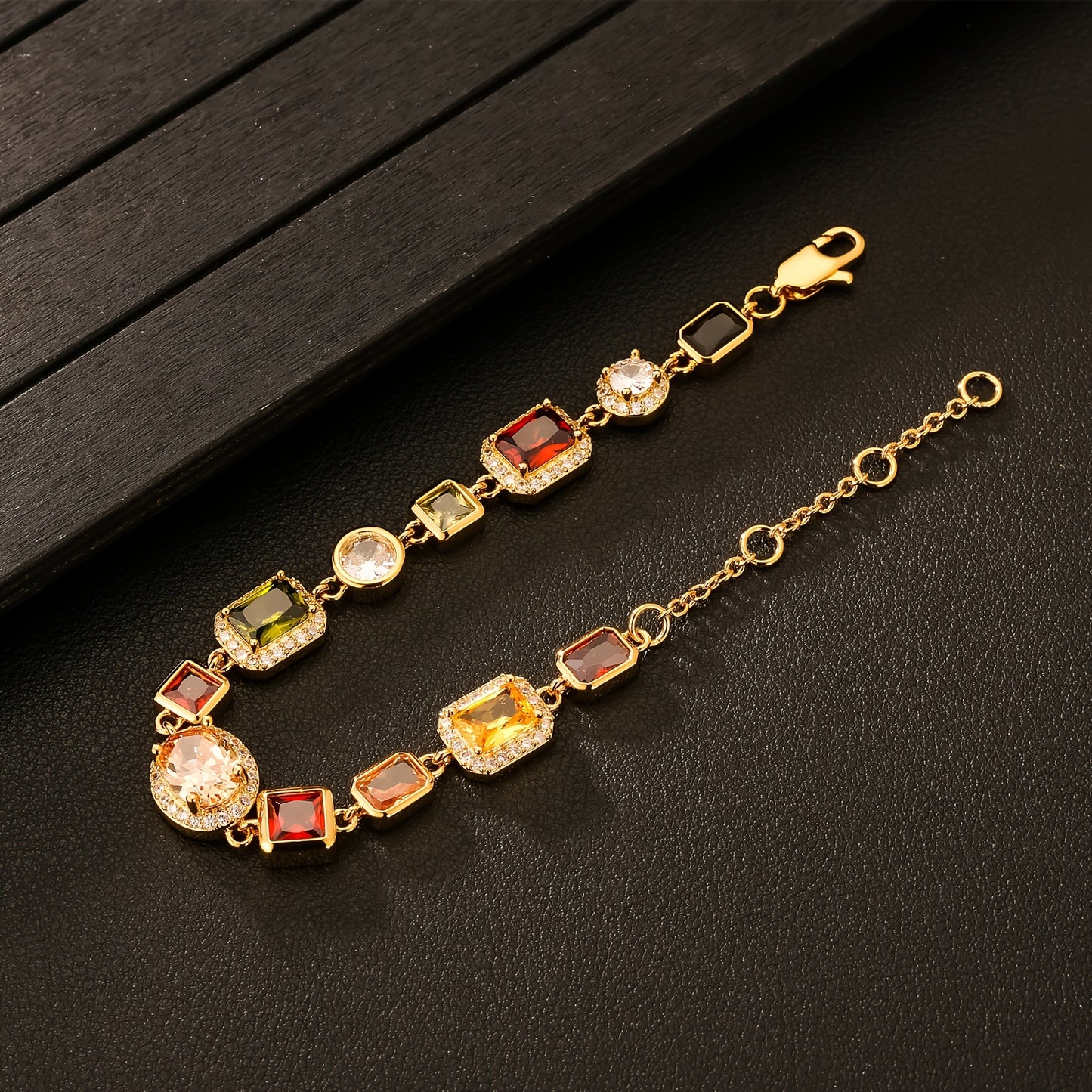 10MM Vibrant CZ Gemstone Chain Bracelet – Gold Plated, Adjustable Clasp Hip Hop Jewelry