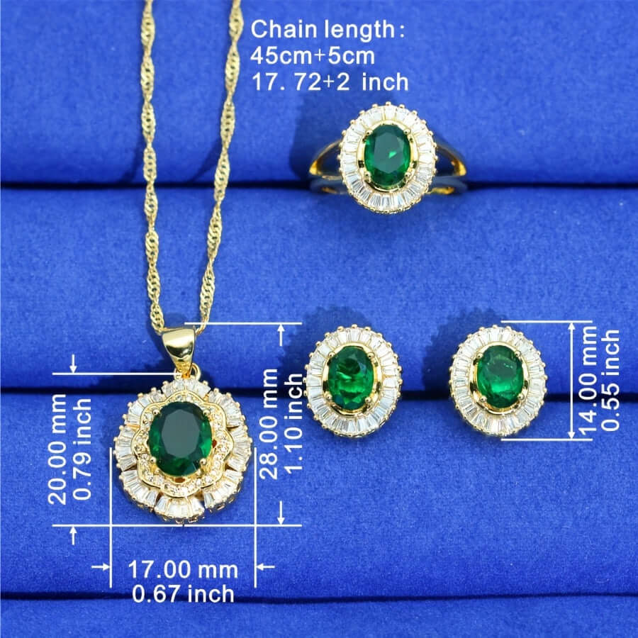 Elegant Jewelry Set 18k Gold Plated with Emerald Stone