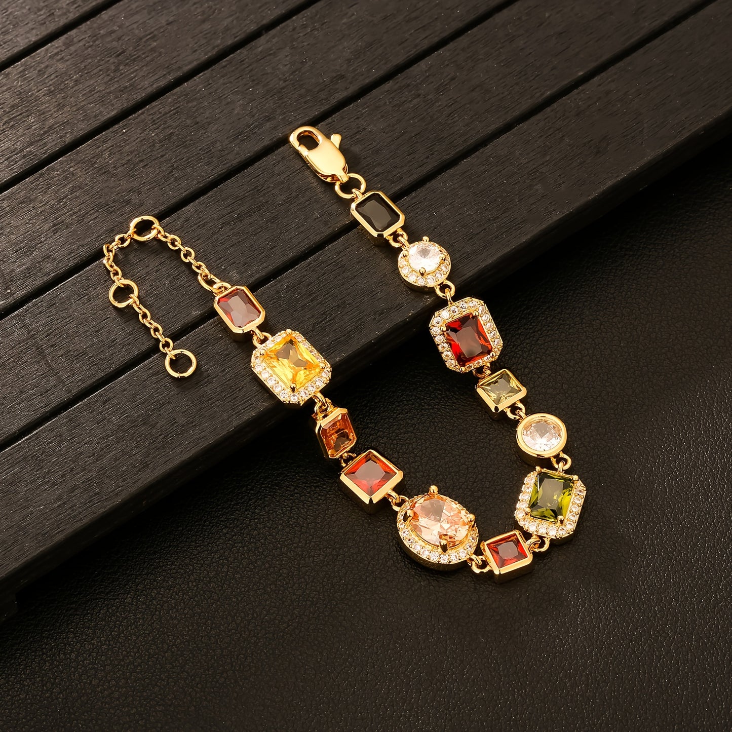 10MM Vibrant CZ Gemstone Chain Bracelet – Gold Plated, Adjustable Clasp Hip Hop Jewelry