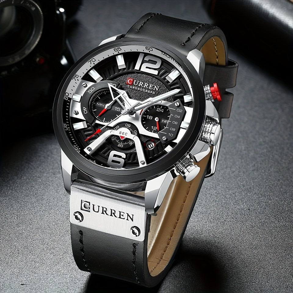 CURREN Chronograph Men's Watch Casual Sports Fashion Calendar Analog PU Leather Wrist Watch