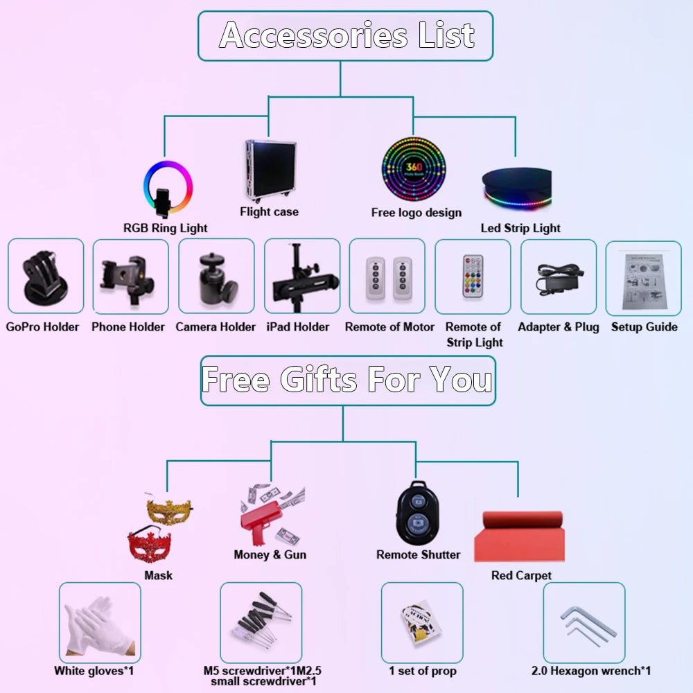 Portable 360 Photo Booth Automatic Rotating Selfie 360 Camera Photobooth with Flight Case Packing for Wedding Party Events