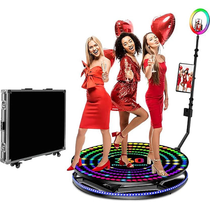 Portable 360 Photo Booth Automatic Rotating Selfie 360 Camera Photobooth with Flight Case Packing for Wedding Party Events