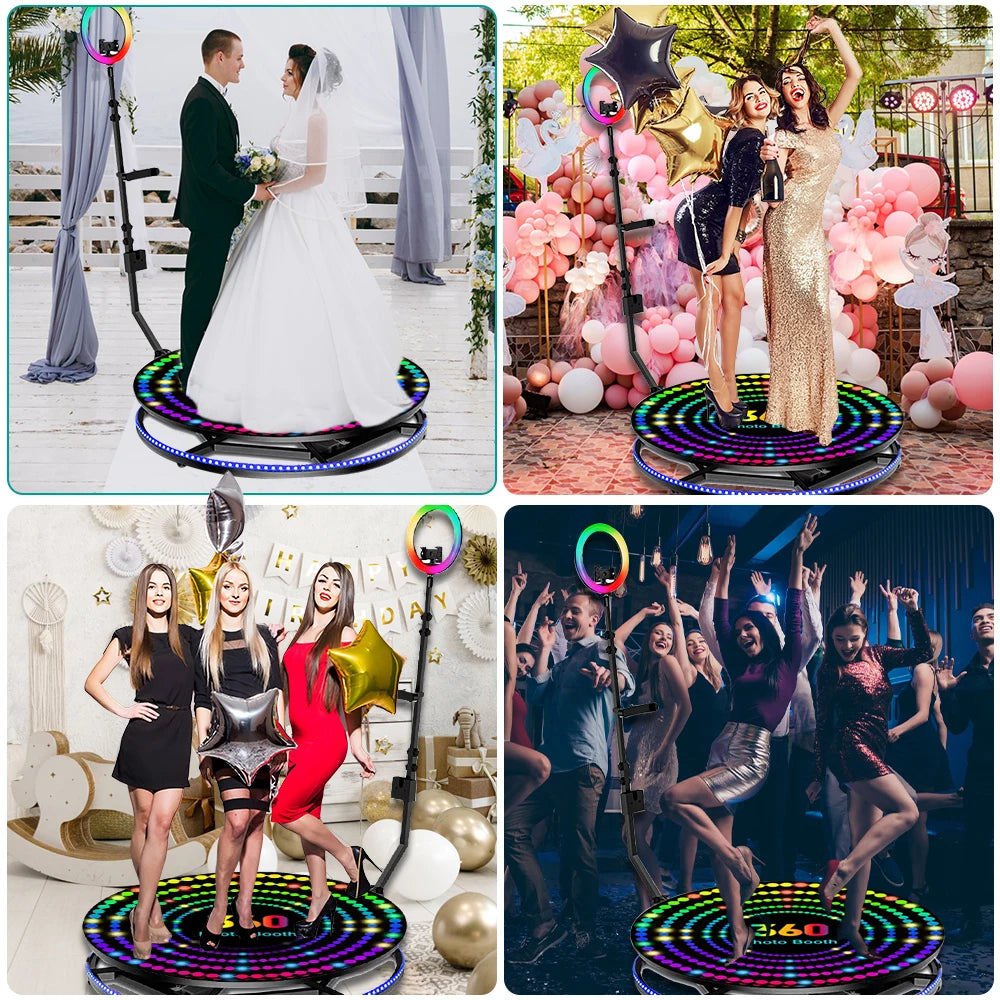 Portable 360 Photo Booth Automatic Rotating Selfie 360 Camera Photobooth with Flight Case Packing for Wedding Party Events