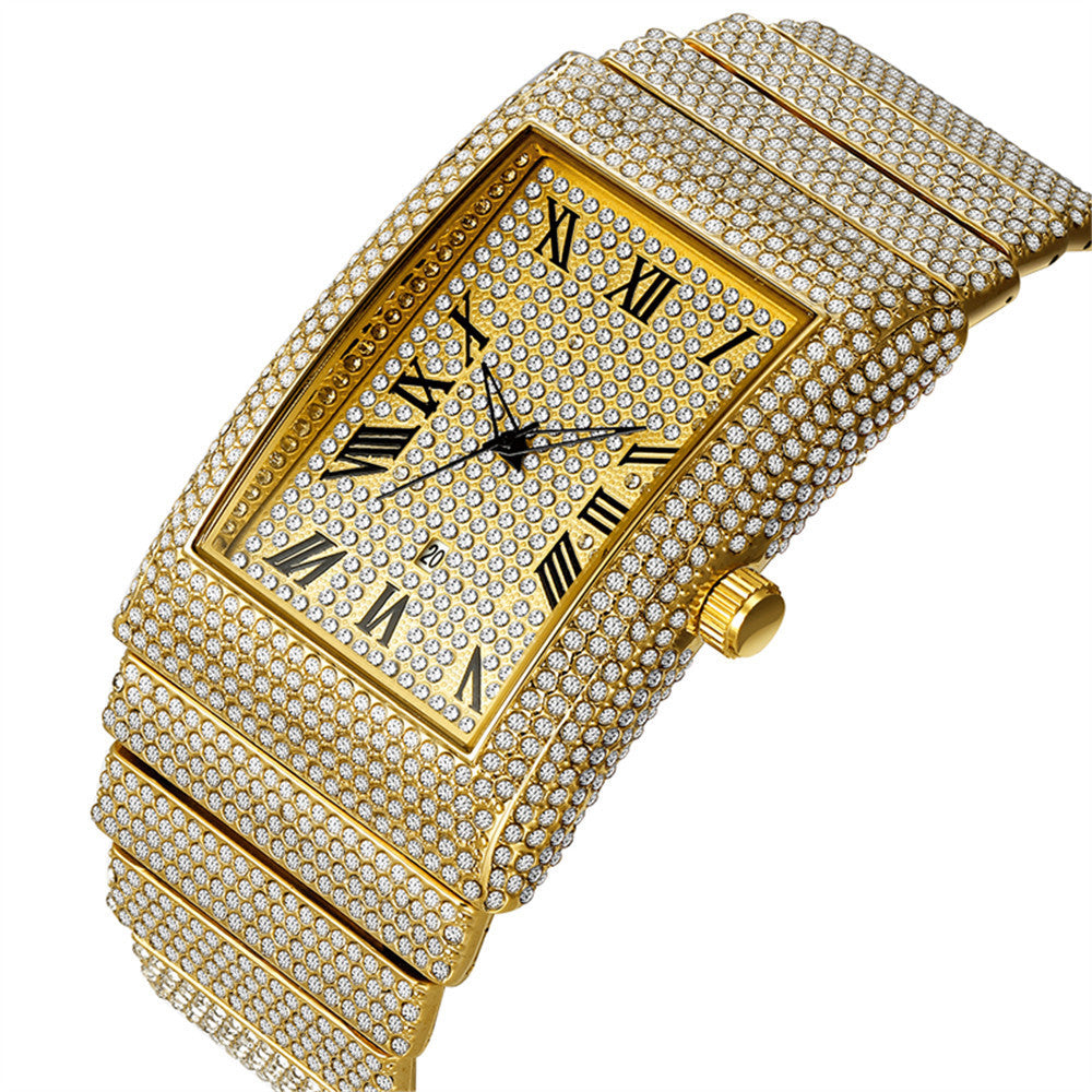 Diamond-embedded Giant Shining Starry Golden Calendar Quartz Watch BAMBY