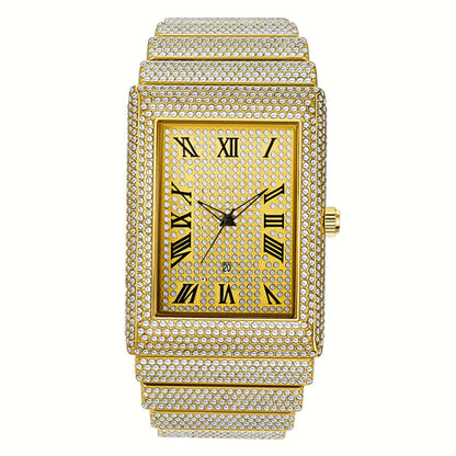 Diamond-embedded Giant Shining Starry Golden Calendar Quartz Watch BAMBY