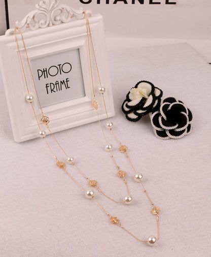 Elegant Long Multi-layer Pearl Four-leaf Clover Necklace For Women BAMBY