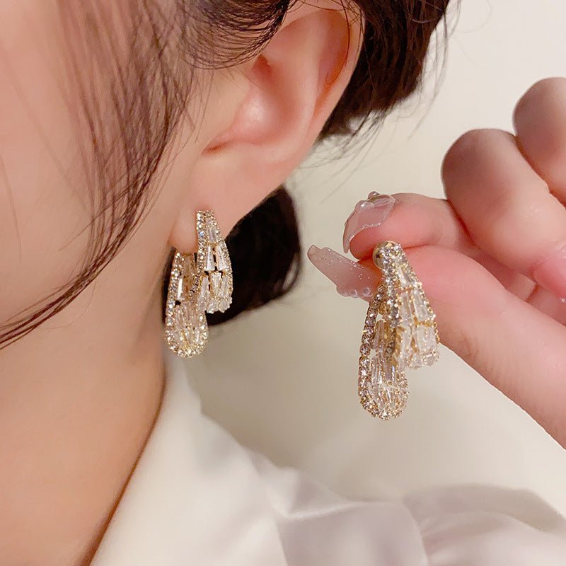 Korean Style Refined Grace Fashion Zircon Earrings Front And Rear Wear BAMBY