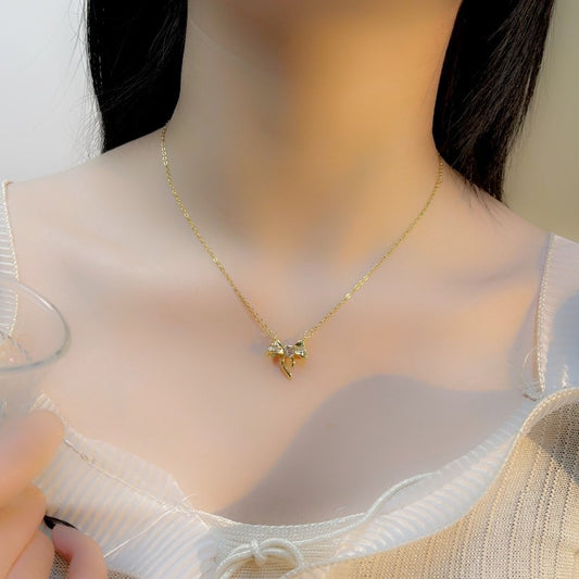 Love Heart Bow Tie Necklace Does Not Fade For Women BAMBY