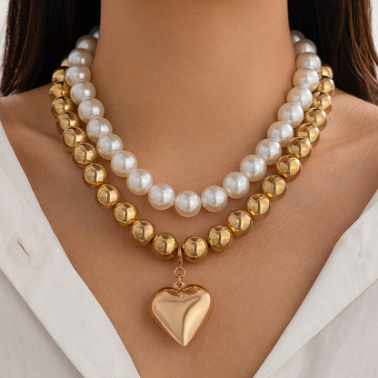 Ornament Pearl Heart Clavicle Chain Beaded Heart-shaped BAMBY