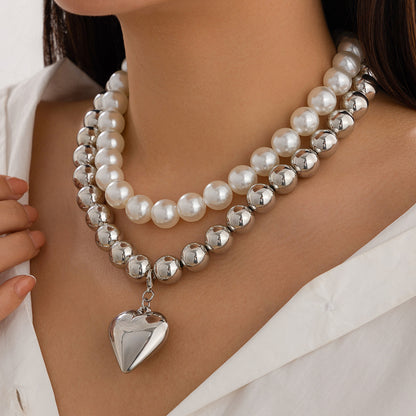 Ornament Pearl Heart Clavicle Chain Beaded Heart-shaped BAMBY