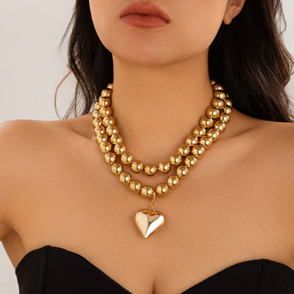 Ornament Pearl Heart Clavicle Chain Beaded Heart-shaped BAMBY