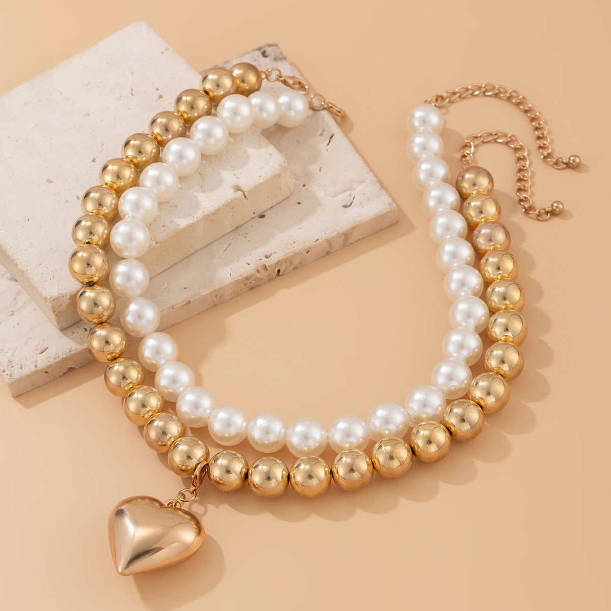 Ornament Pearl Heart Clavicle Chain Beaded Heart-shaped BAMBY