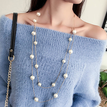 Pearl Fashion Double-layer Necklace Long Sweater Chain BAMBY