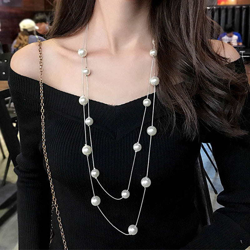 Pearl Fashion Double-layer Necklace Long Sweater Chain BAMBY