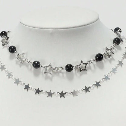 Pearl Hollowed-out Five-pointed Star Clavicle Simple Temperament Hot Girl Punk Star Round Beads Necklace BAMBY