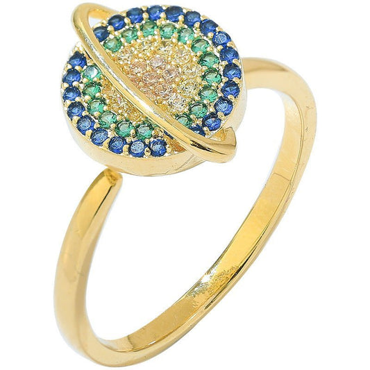 Rotating Colored Diamond Ring Female Ins Net Celebrity Explosion Design Sense BAMBY