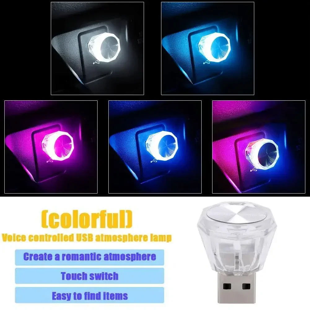 Car LED Mini Colorful Night Light Cigarette Lighter USB Atmosphere Light Wiring-Free Car Interior Lighting Accessories Supplies