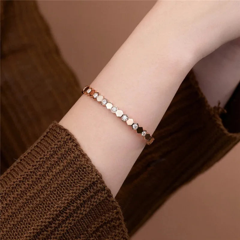 Luxury Moissanite Honeycomb Bracelet High Quality 18K Rose Gold Women's Bangle Exquisite Fashion S925 Silver Jewelry