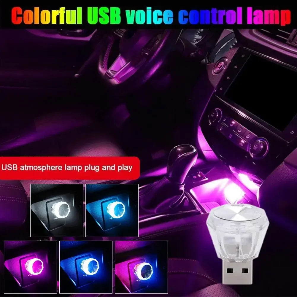 Car LED Mini Colorful Night Light Cigarette Lighter USB Atmosphere Light Wiring-Free Car Interior Lighting Accessories Supplies