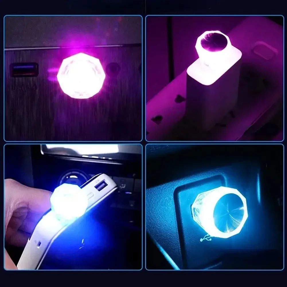 Car LED Mini Colorful Night Light Cigarette Lighter USB Atmosphere Light Wiring-Free Car Interior Lighting Accessories Supplies