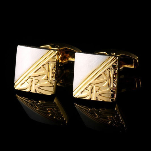 Square Pattern Gold And Silver Two-tone High Quality French Cufflink Pure Copper Metal Buttons BAMBY