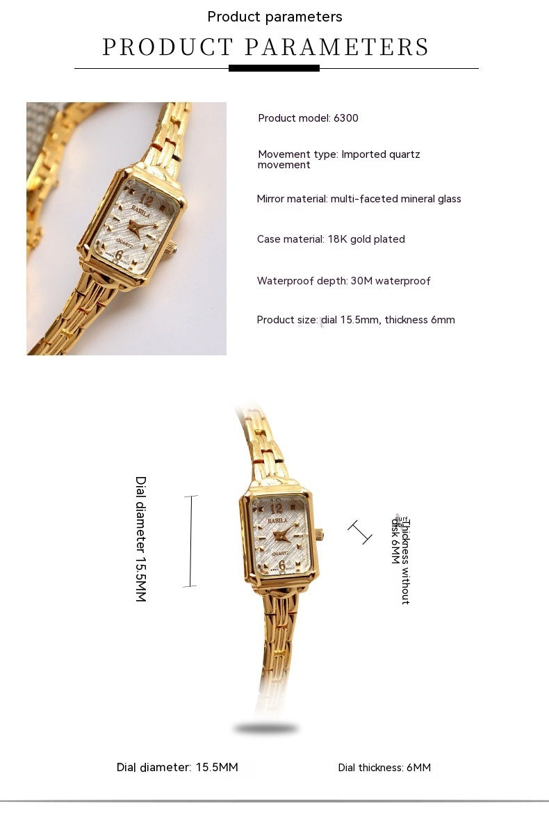 Temperament Copper Plating 18K Gold Fashion Casual Internet Celebrity Women's Square Watch BAMBY