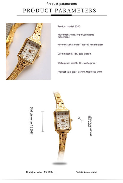 Temperament Copper Plating 18K Gold Fashion Casual Internet Celebrity Women's Square Watch BAMBY