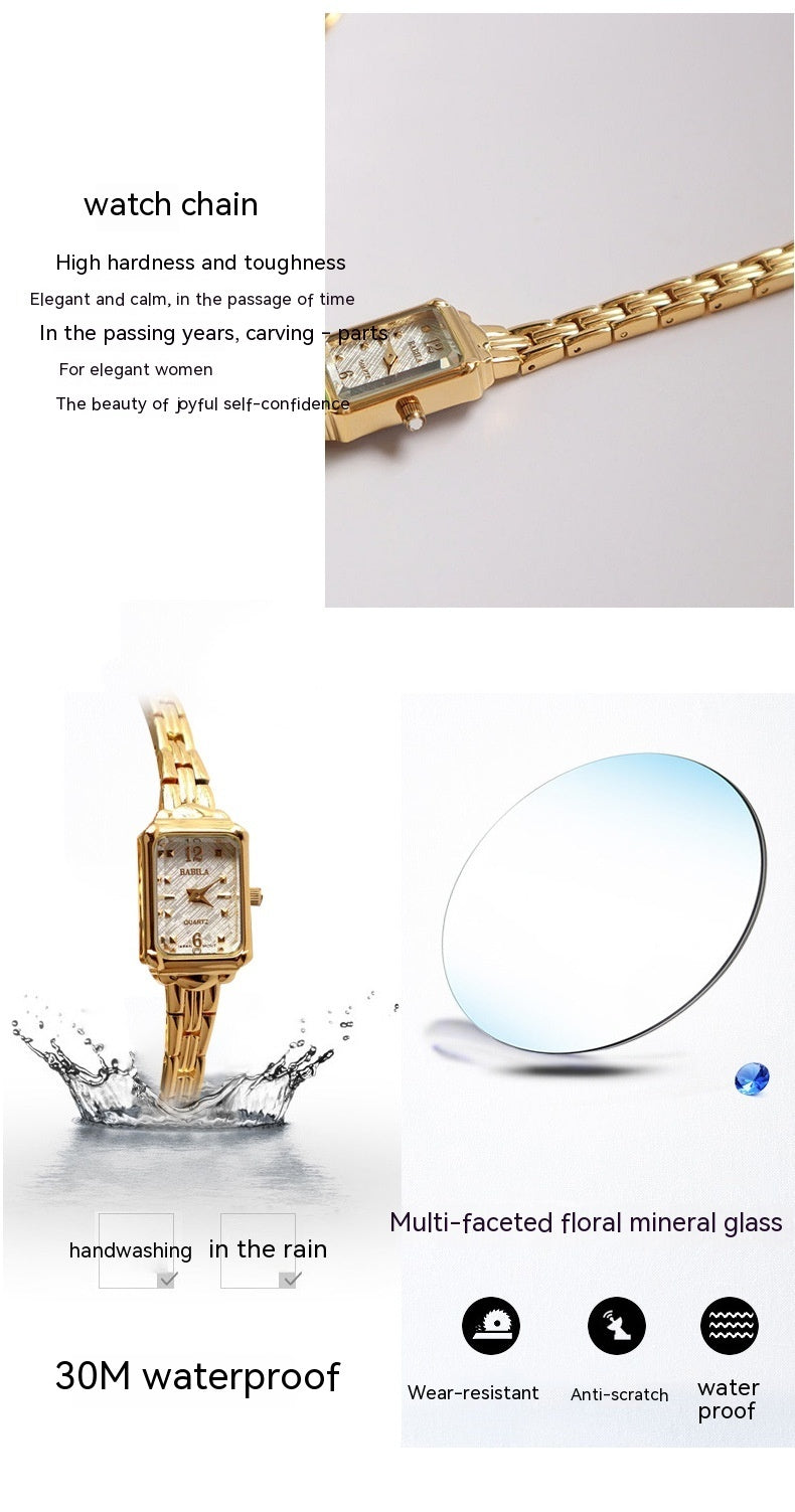 Temperament Copper Plating 18K Gold Fashion Casual Internet Celebrity Women's Square Watch BAMBY