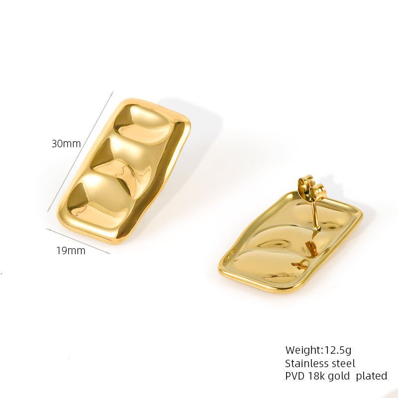 Titanium Steel Earrings Design Sense 18K Gold Plated Irregular Pleated Hammer Pattern Ear Clip BAMBY
