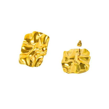 Titanium Steel Earrings Design Sense 18K Gold Plated Irregular Pleated Hammer Pattern Ear Clip BAMBY