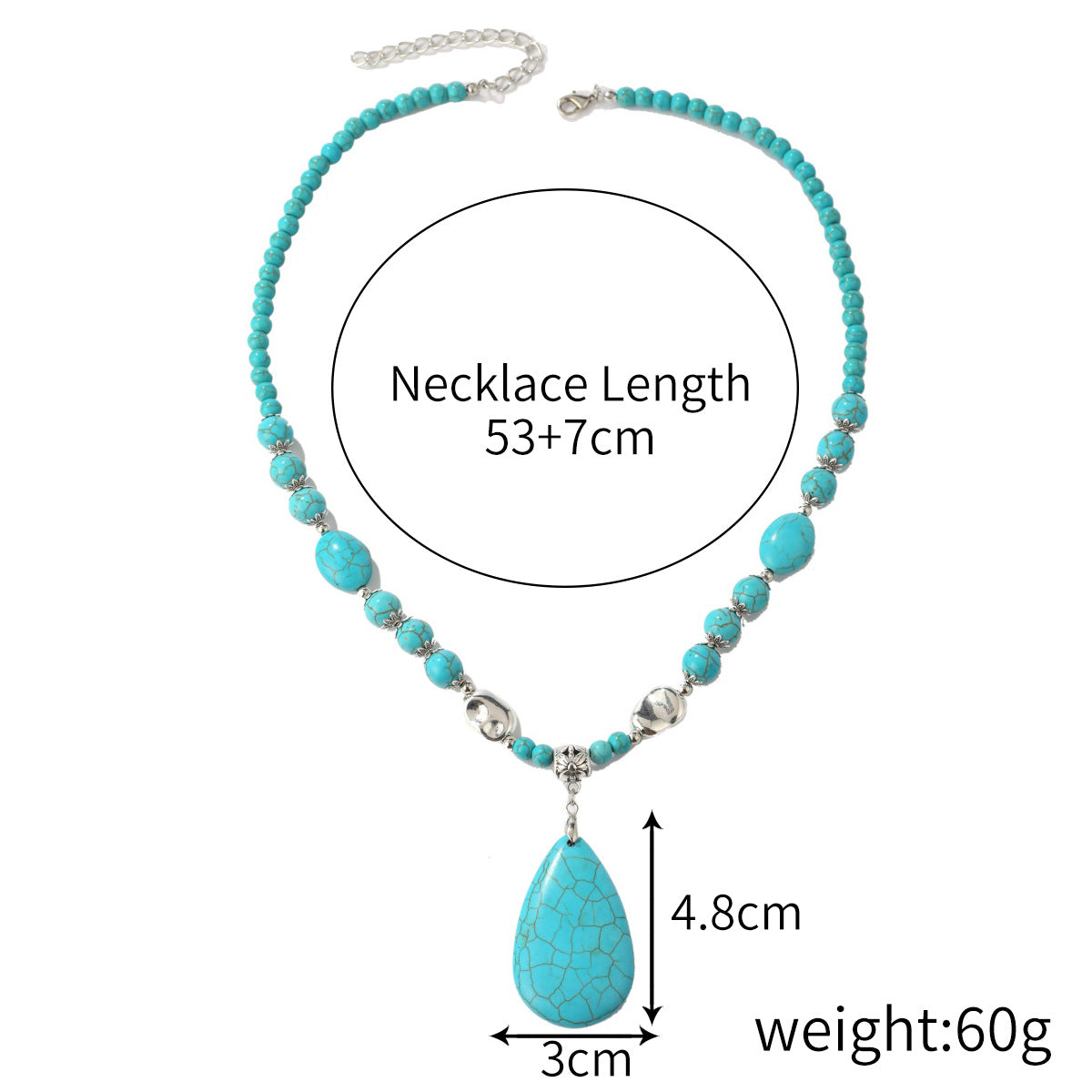 Women's Fashion Bohemian Ethnic Style Long Turquoise Pendant Necklace BAMBY