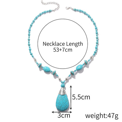 Women's Fashion Bohemian Ethnic Style Long Turquoise Pendant Necklace BAMBY