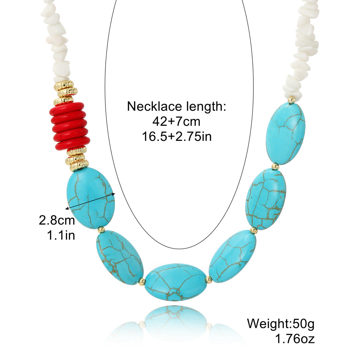 Women's Fashion Bohemian Ethnic Style Long Turquoise Pendant Necklace BAMBY