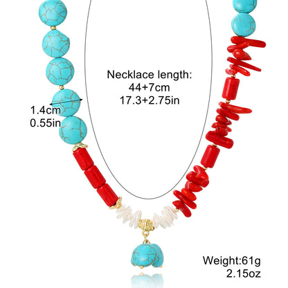 Women's Fashion Bohemian Ethnic Style Long Turquoise Pendant Necklace BAMBY