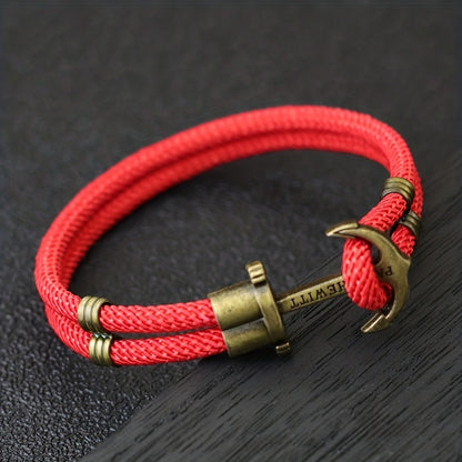 Vintage Bronze Anchor Bracelet – Layered Punk Braided Bangle for Men & Women