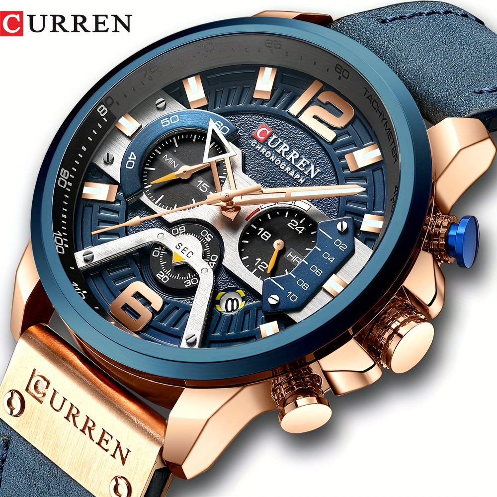 CURREN Chronograph Men's Watch Casual Sports Fashion Calendar Analog PU Leather Wrist Watch