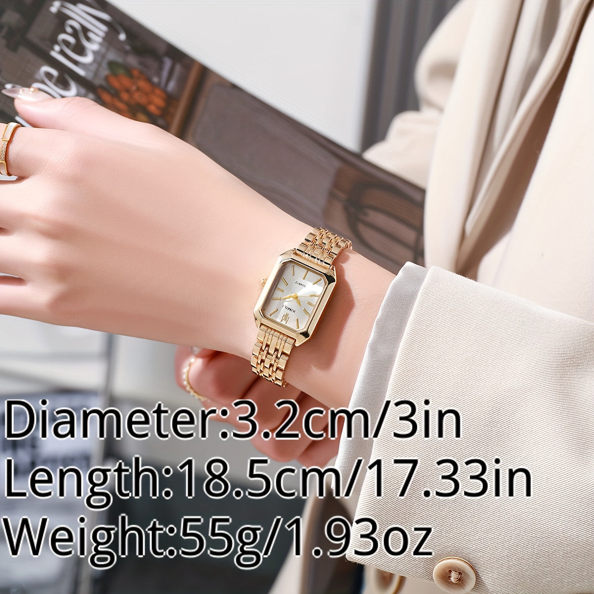 Glamorous Women’s Business Quartz Watch – Fashionable Golden Rectangle Case