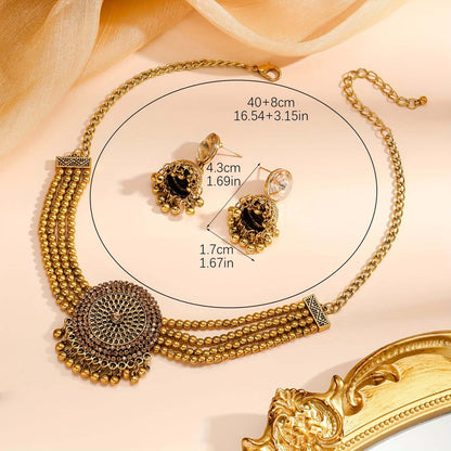 Exquisite Ethnic Jewelry Set - Multi-Layer Faux Pearl Necklace & Vintage Drop Earrings