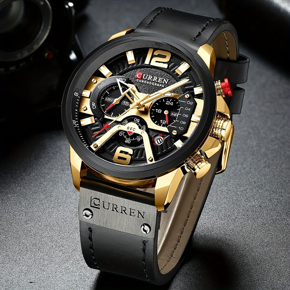 CURREN Chronograph Men's Watch Casual Sports Fashion Calendar Analog PU Leather Wrist Watch