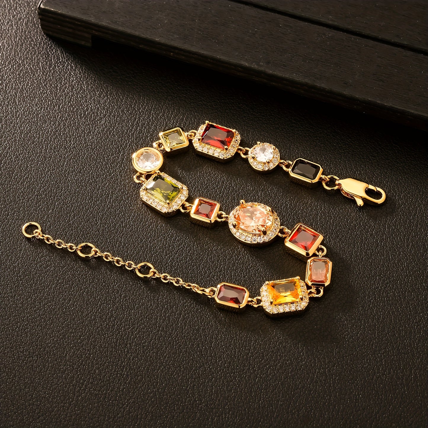 10MM Vibrant CZ Gemstone Chain Bracelet – Gold Plated, Adjustable Clasp Hip Hop Jewelry