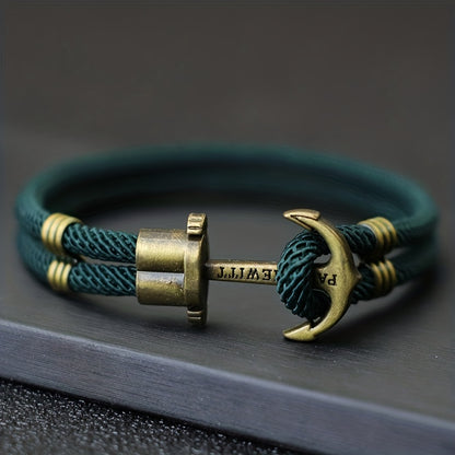 Vintage Bronze Anchor Bracelet – Layered Punk Braided Bangle for Men & Women